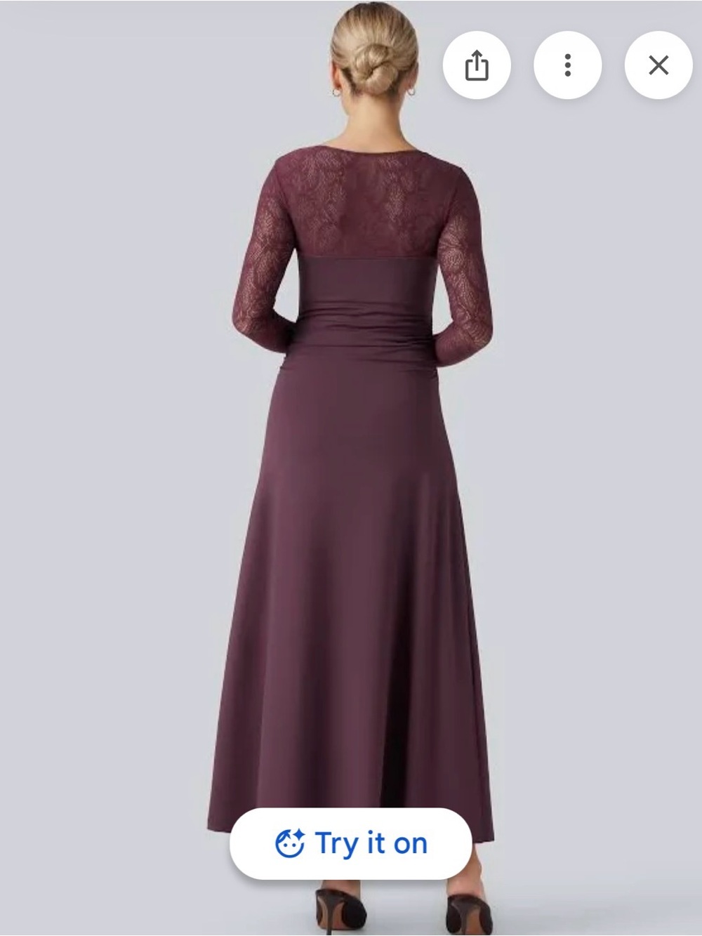 HALARA Plum Long-Sleeve Lace-Sleeve A-Line Dress - Picture 9 of 11